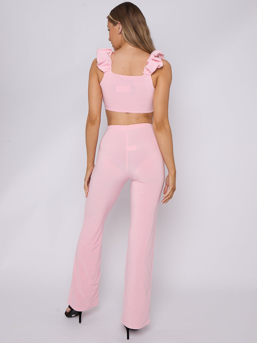 Ruched Straps Crop Top & Wide Leg Trouser Co-ord