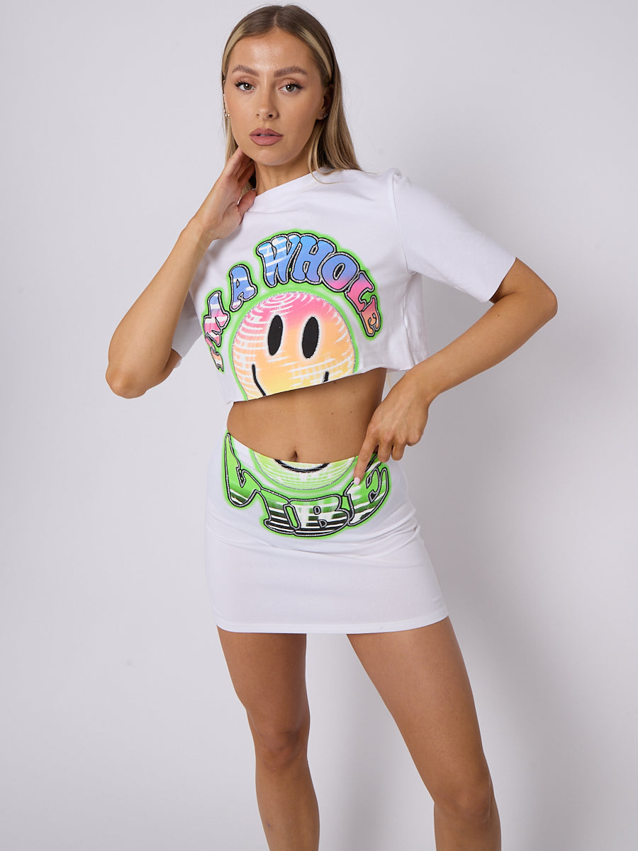 Smiley Graphic Crop Top & Skirt Co-ord