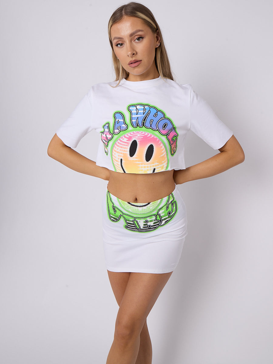 Smiley Graphic Crop Top & Skirt Co-ord