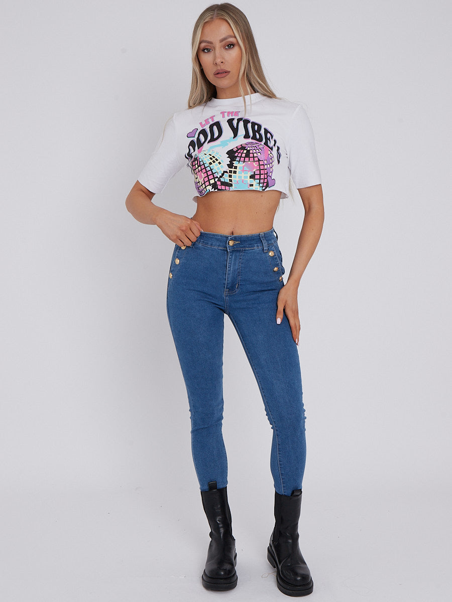 Disco Ball Graphic Printed Crop Top