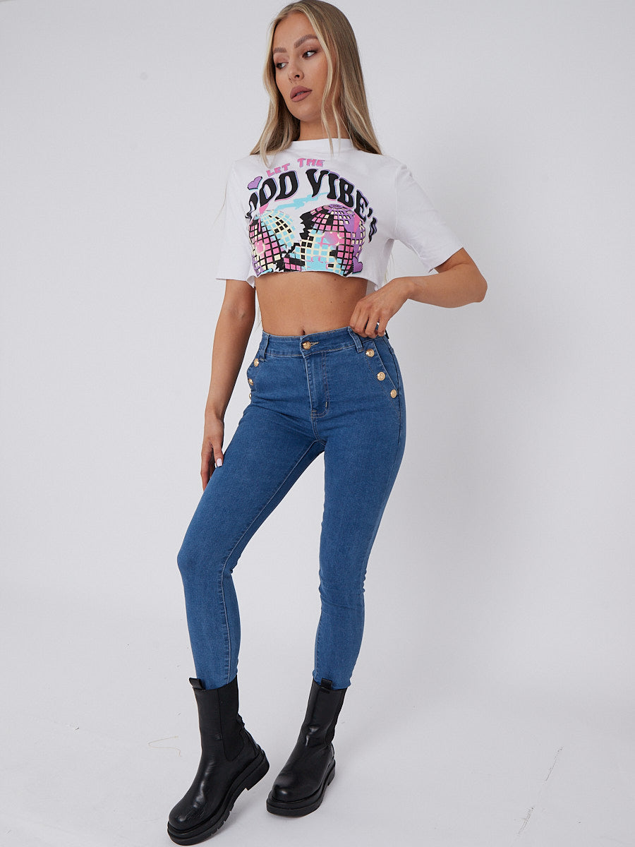 Disco Ball Graphic Printed Crop Top