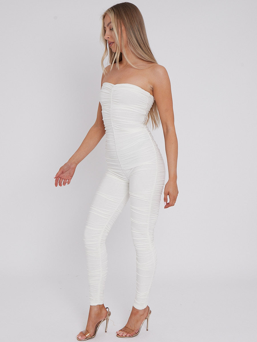 Slinky Ruched Bodycon Fit Bandeau Jumpsuit