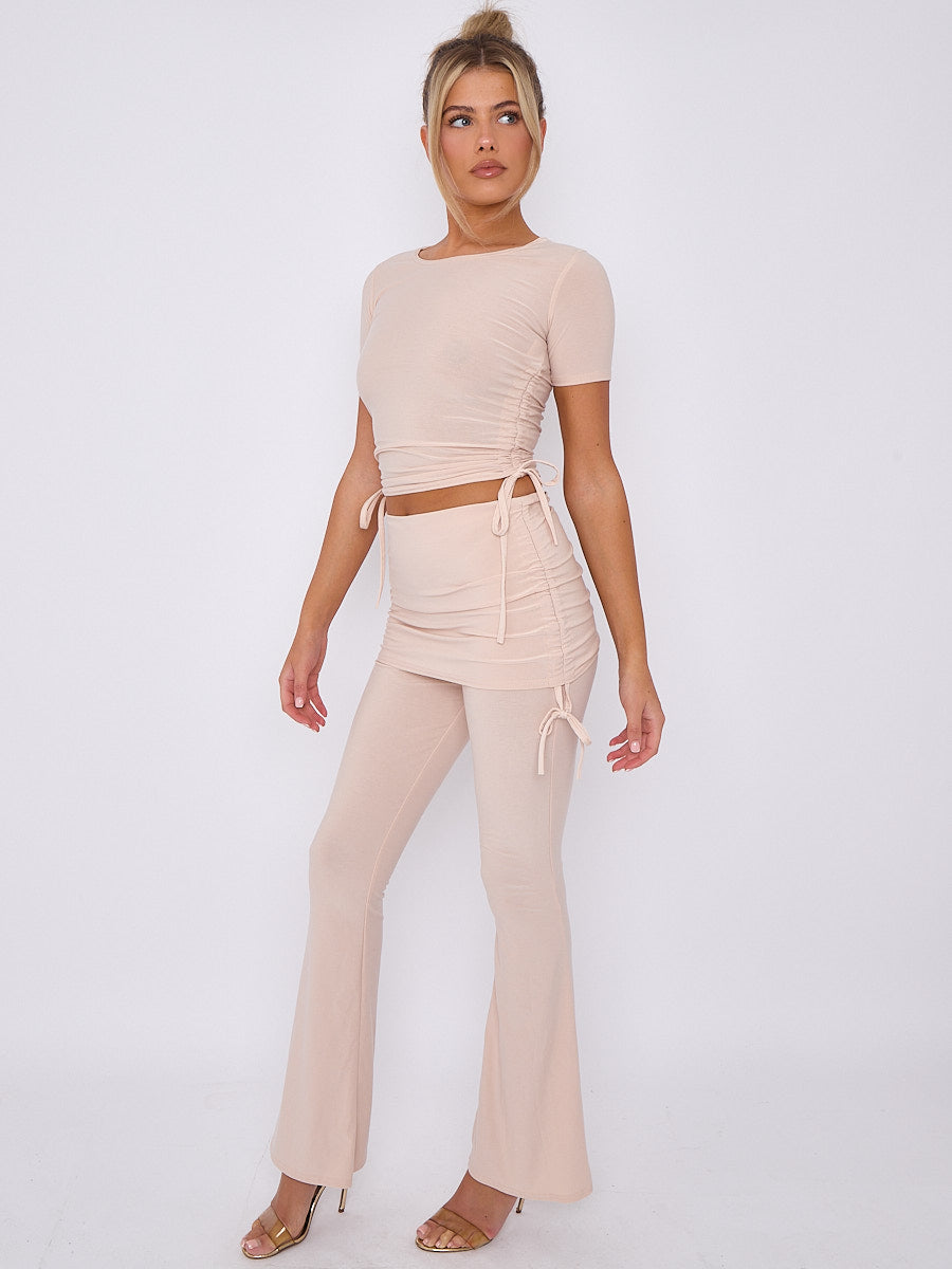 Ruched Crop Top & Fold Over Flared Trouser Co-ord