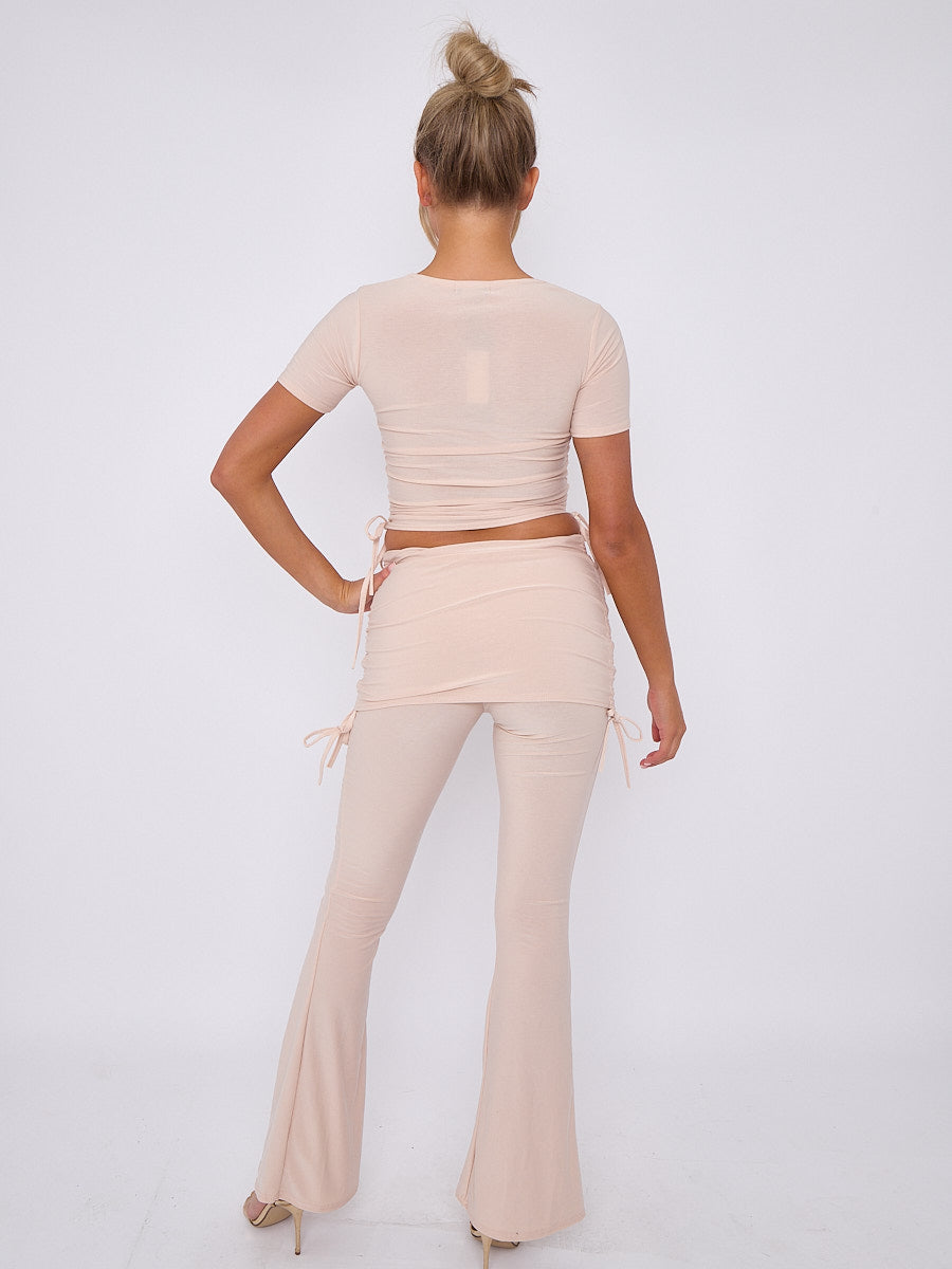Ruched Crop Top & Fold Over Flared Trouser Co-ord