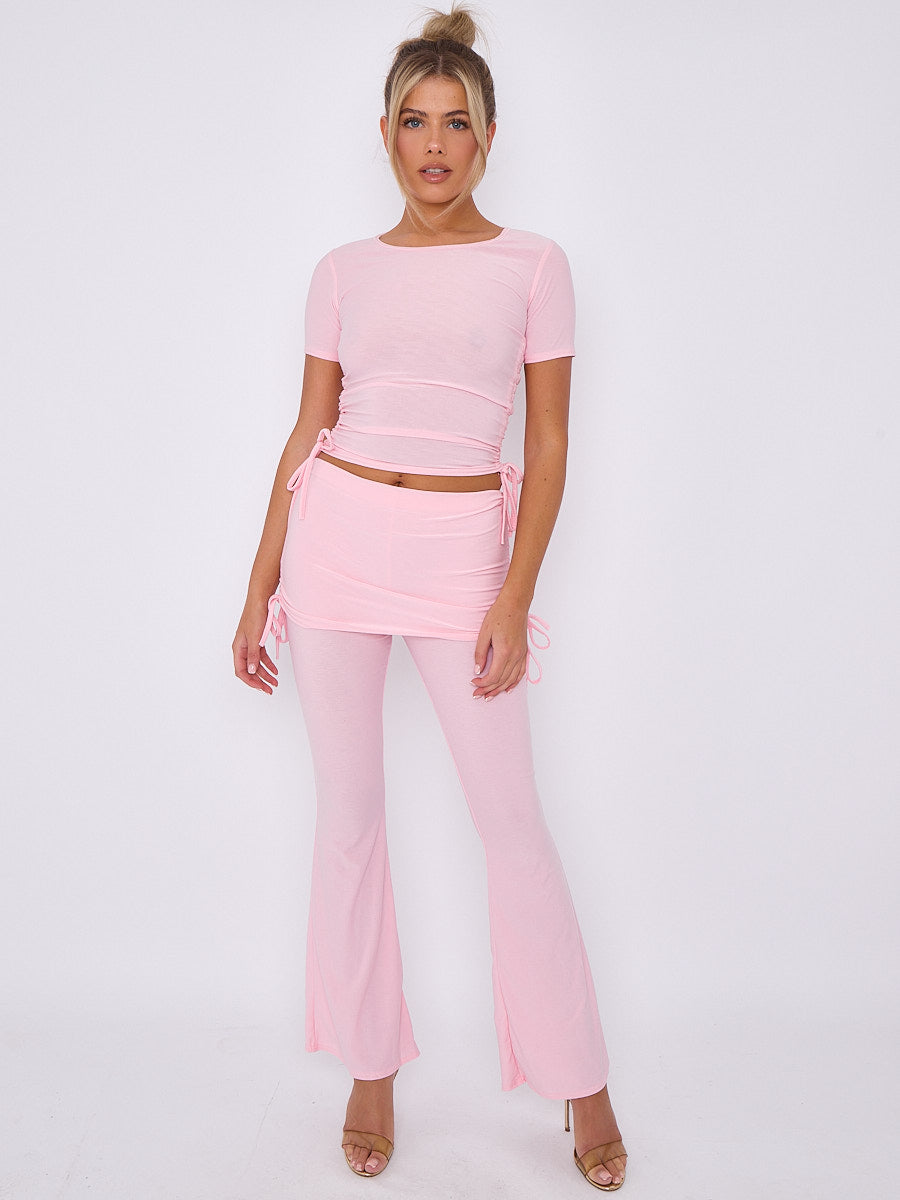 Ruched Crop Top & Fold Over Flared Trouser Co-ord