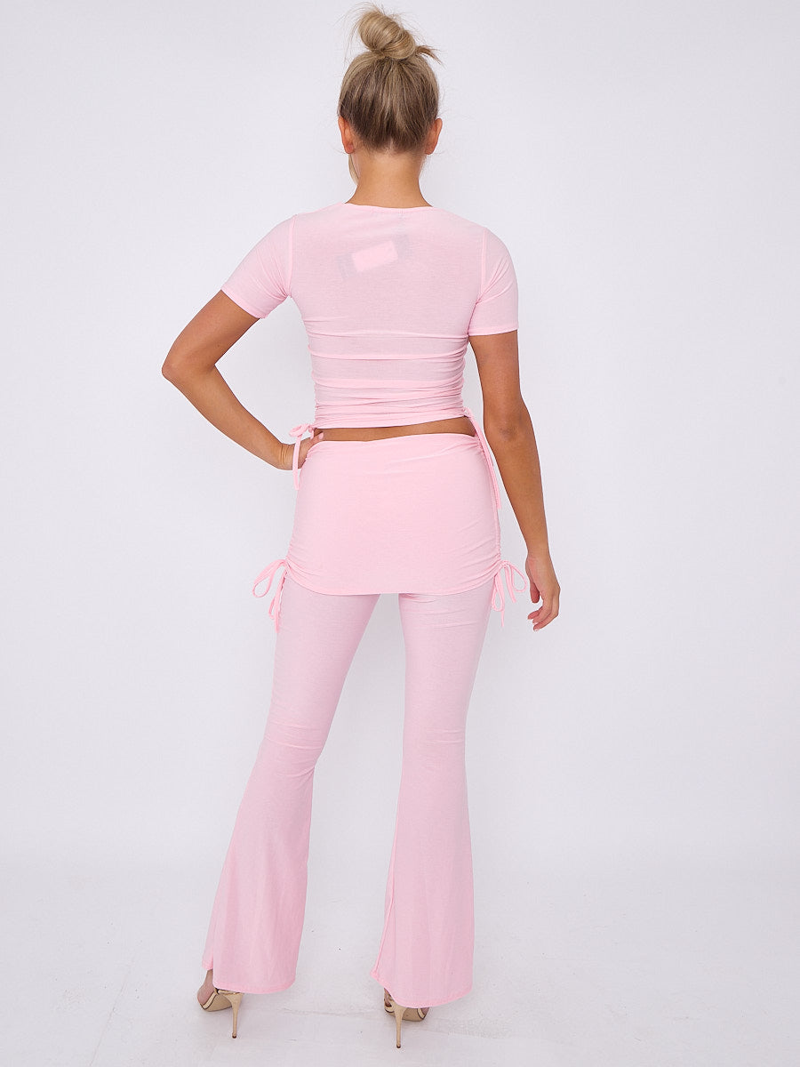 Ruched Crop Top & Fold Over Flared Trouser Co-ord