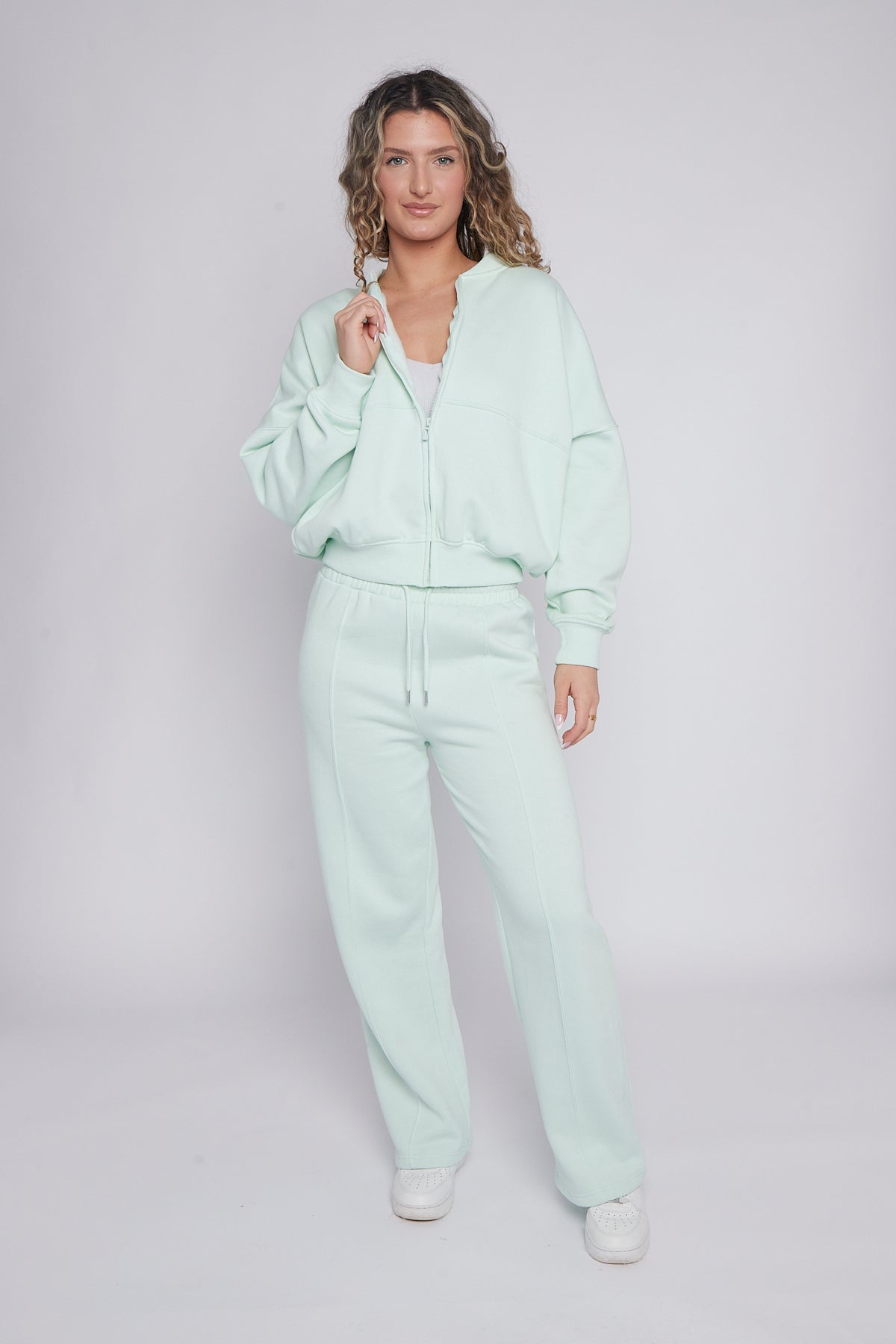 Oversized Bomber Style Fleece Zipper Co-ord