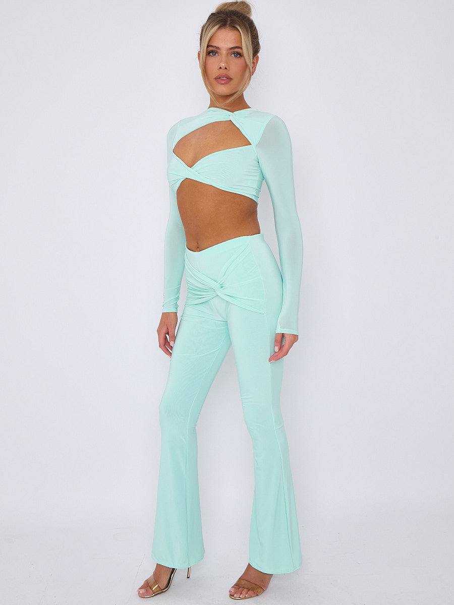 Cut Out Twist Front Crop Top & Flared Trouser Co-ord