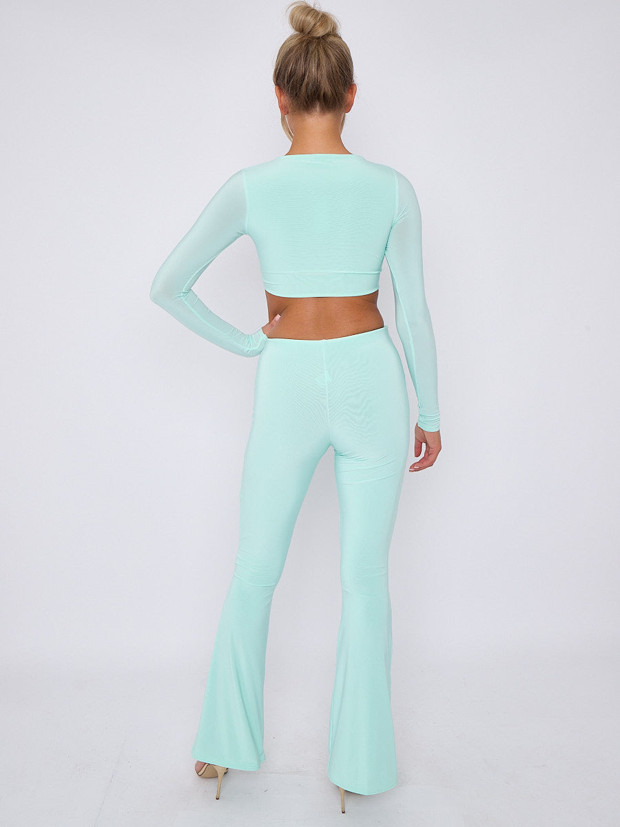 Cut Out Twist Front Crop Top & Flared Trouser Co-ord