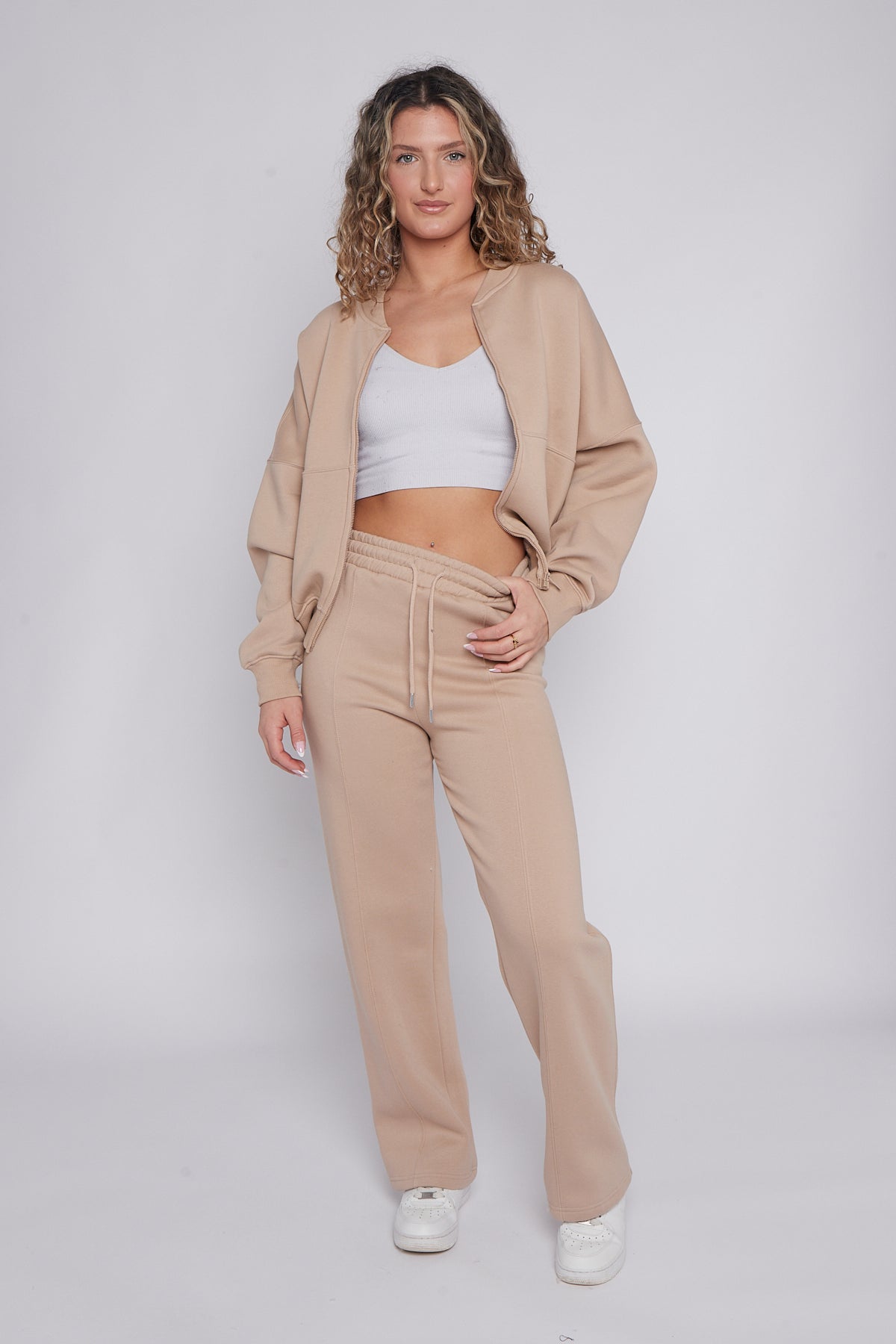 Oversized Bomber Style Fleece Zipper Co-ord
