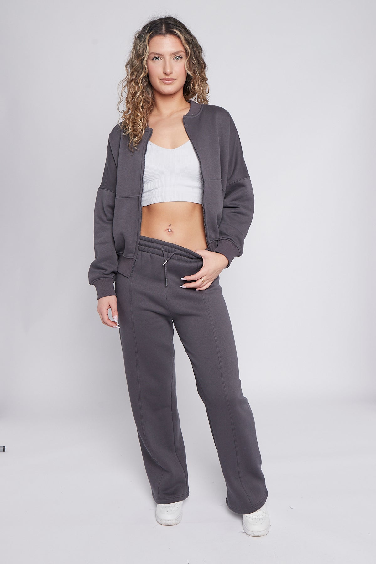 Oversized Bomber Style Fleece Zipper Co-ord