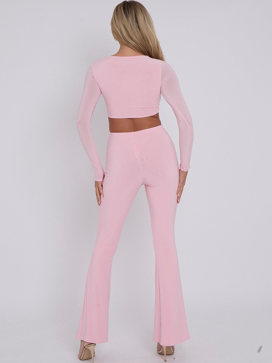 Cut Out Twist Front Crop Top & Flared Trouser Co-ord