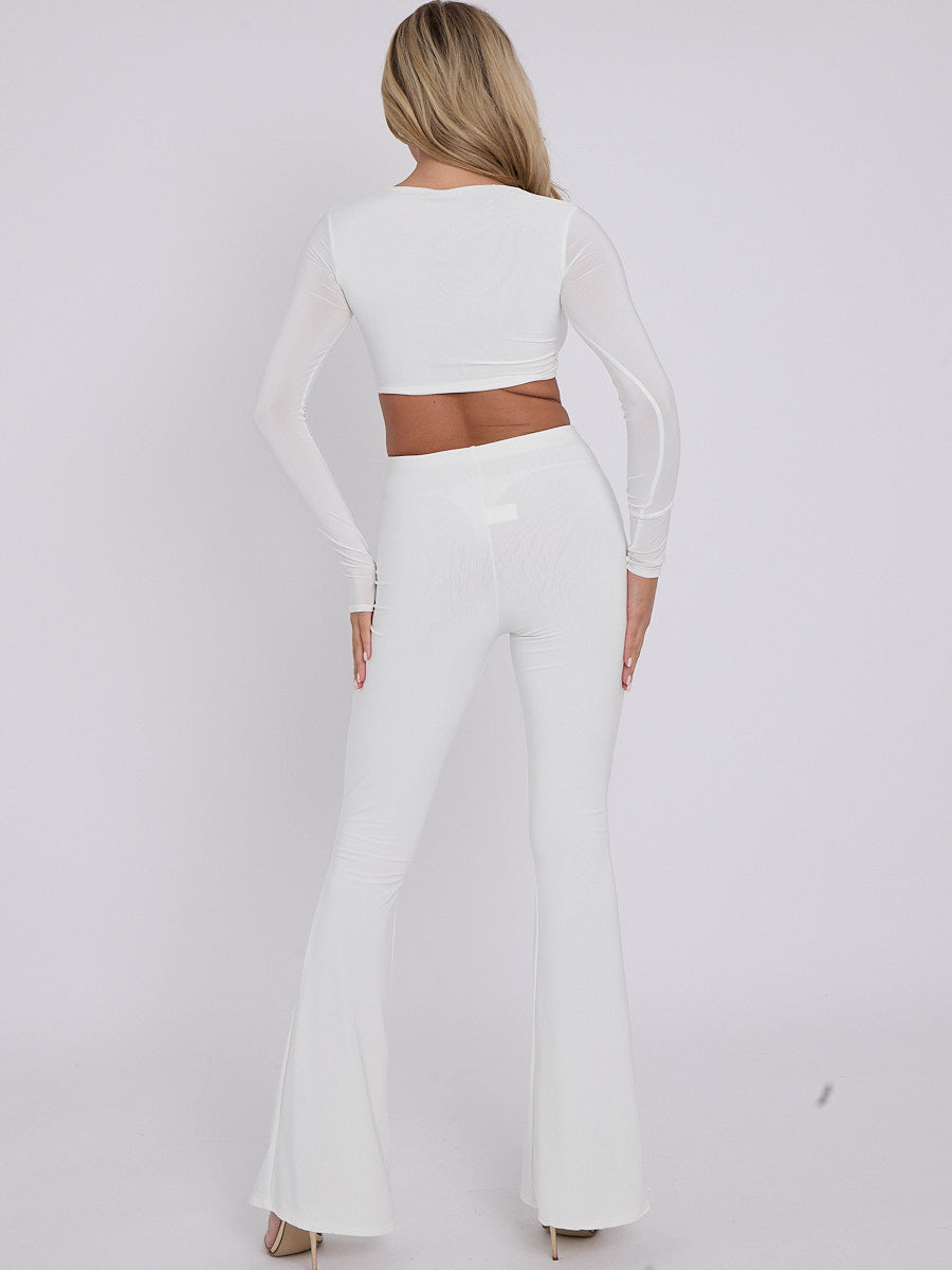 Cut Out Twist Front Crop Top & Flared Trouser Co-ord