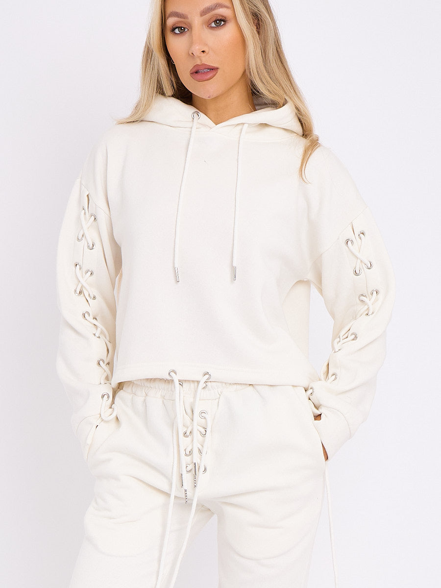 Eyelet Lace Up Detail Hoodie & Jogger Fleece Co-ord