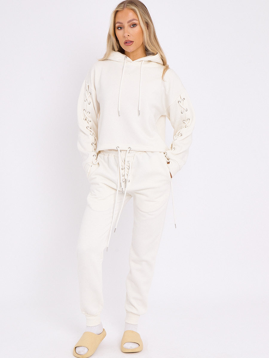 Eyelet Lace Up Detail Hoodie & Jogger Fleece Co-ord
