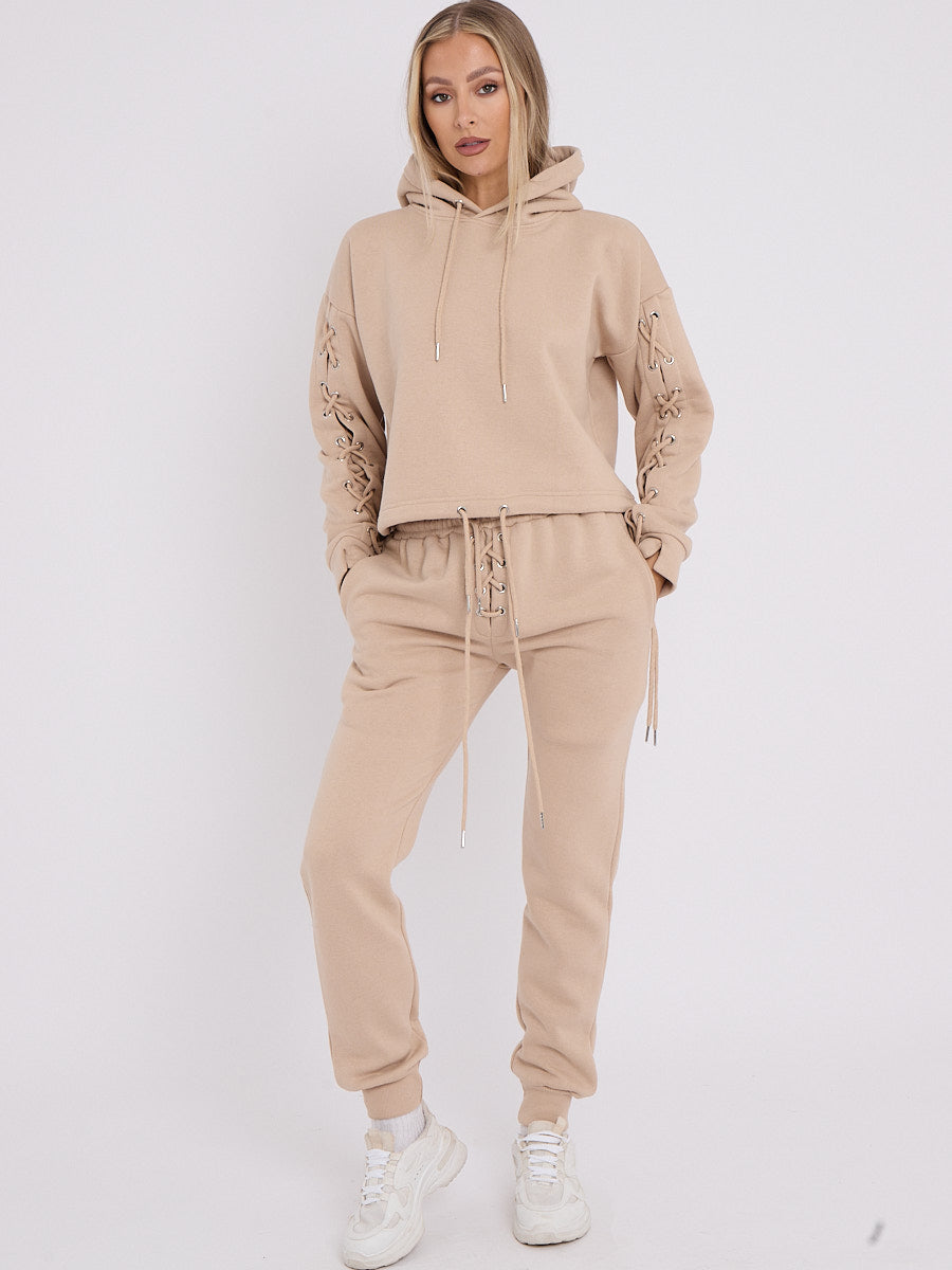 Eyelet Lace Up Detail Hoodie & Jogger Fleece Co-ord