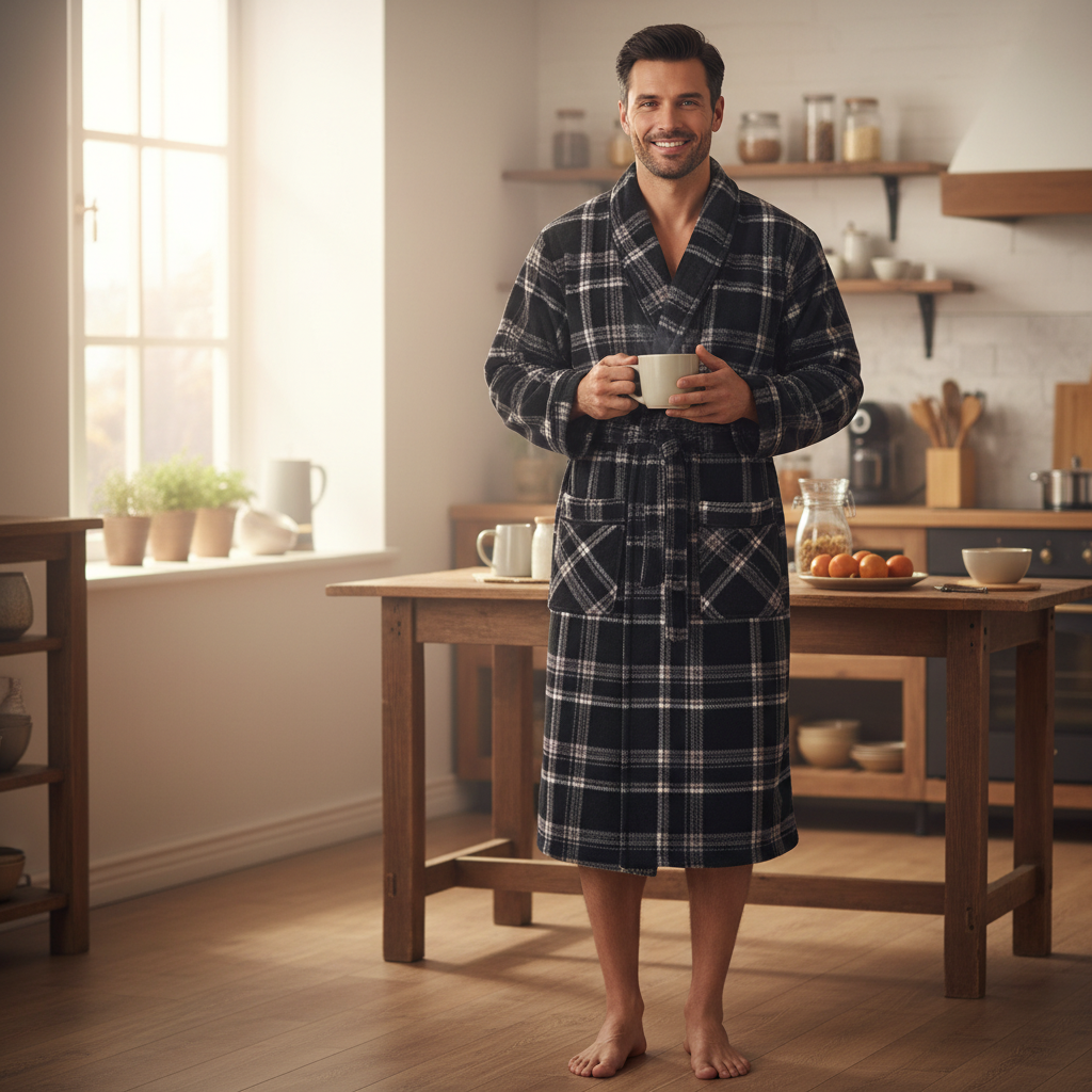 Men's Check Fleece Dressing Gown