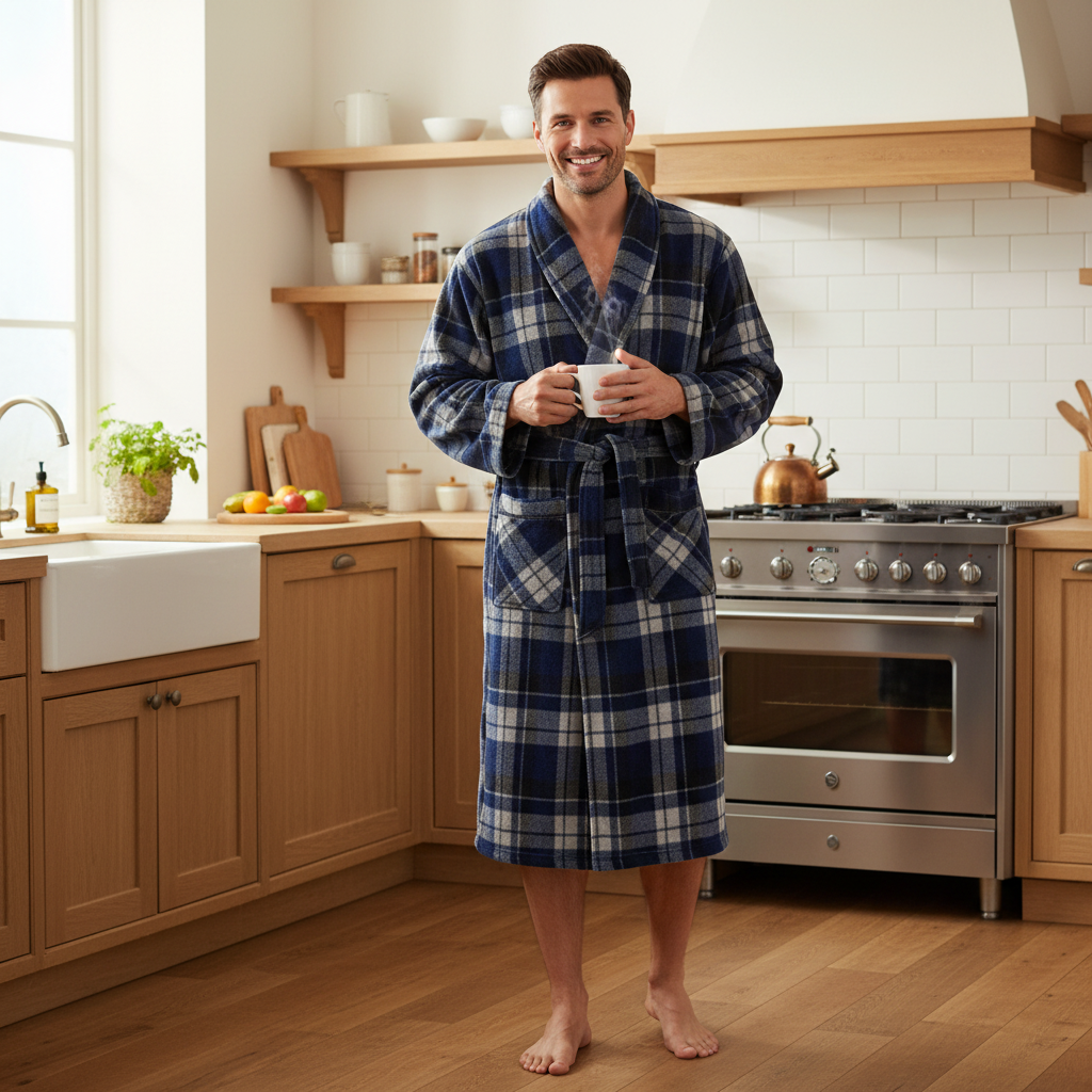 Men's Check Fleece Dressing Gown