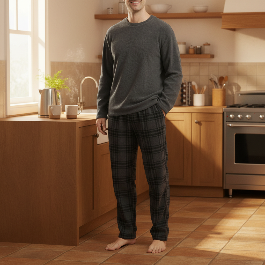 Men's Grey Check Fleece Pyjama Set
