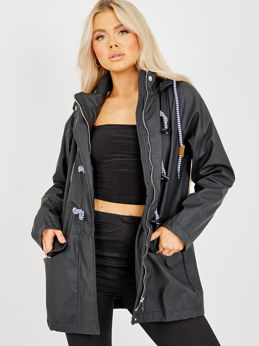 Toggle Button PU Coated Hooded Rain Mac