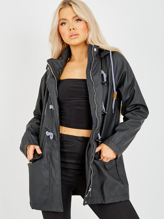 Toggle Button PU Coated Hooded Rain Mac