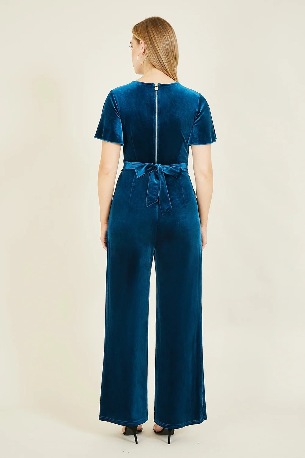 Yumi Teal Jumpsuit With Angel Sleeves