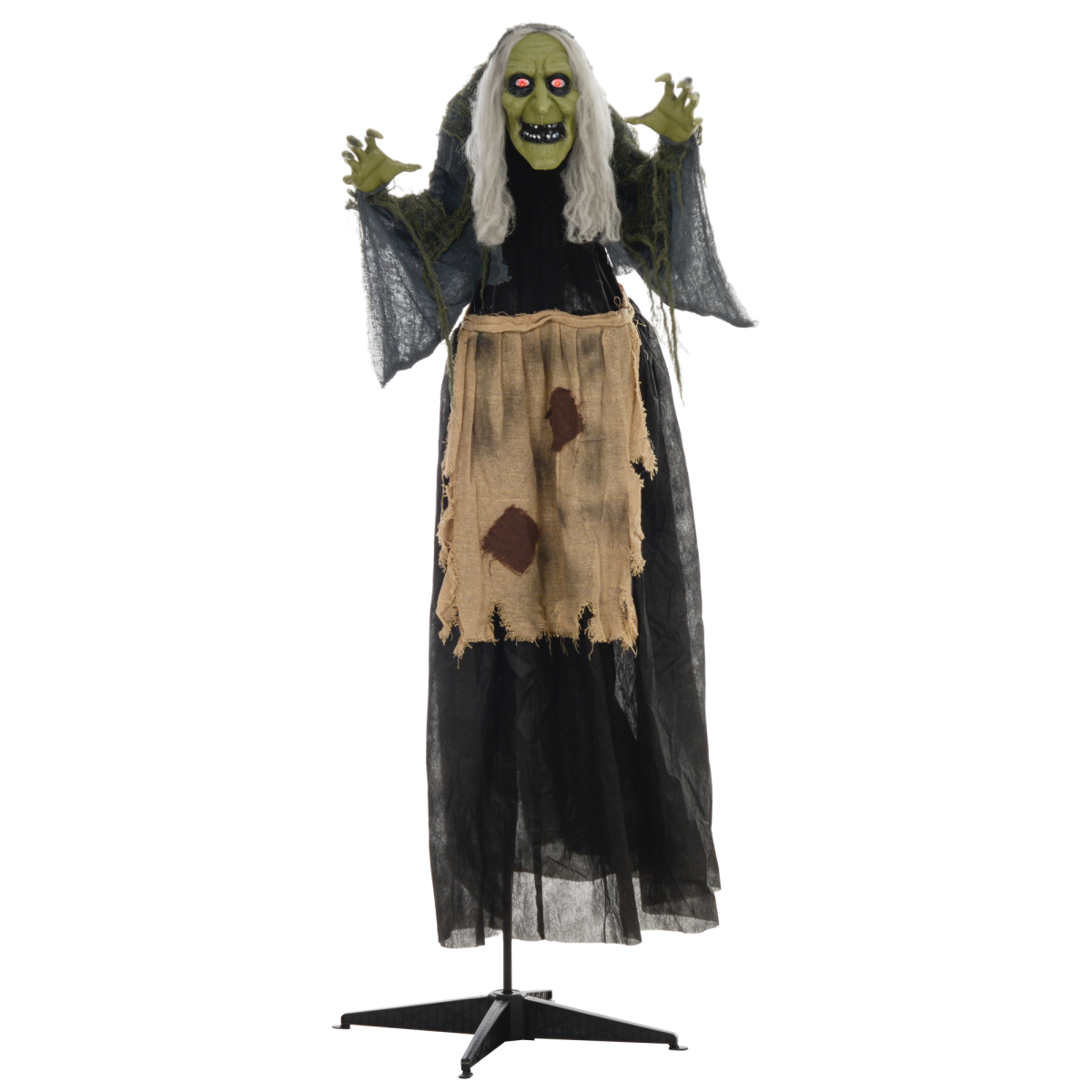 HOMCOM Sound-Activated Halloween Witch Animatronic Prop with Glowing Red Eyes
