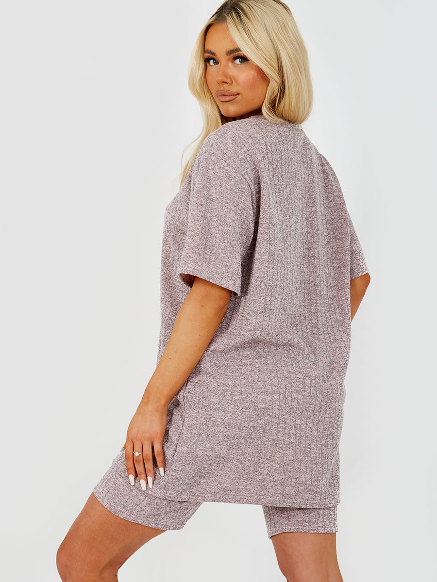 Melange Knit Oversized T-Shirt & Shorts Co-ord