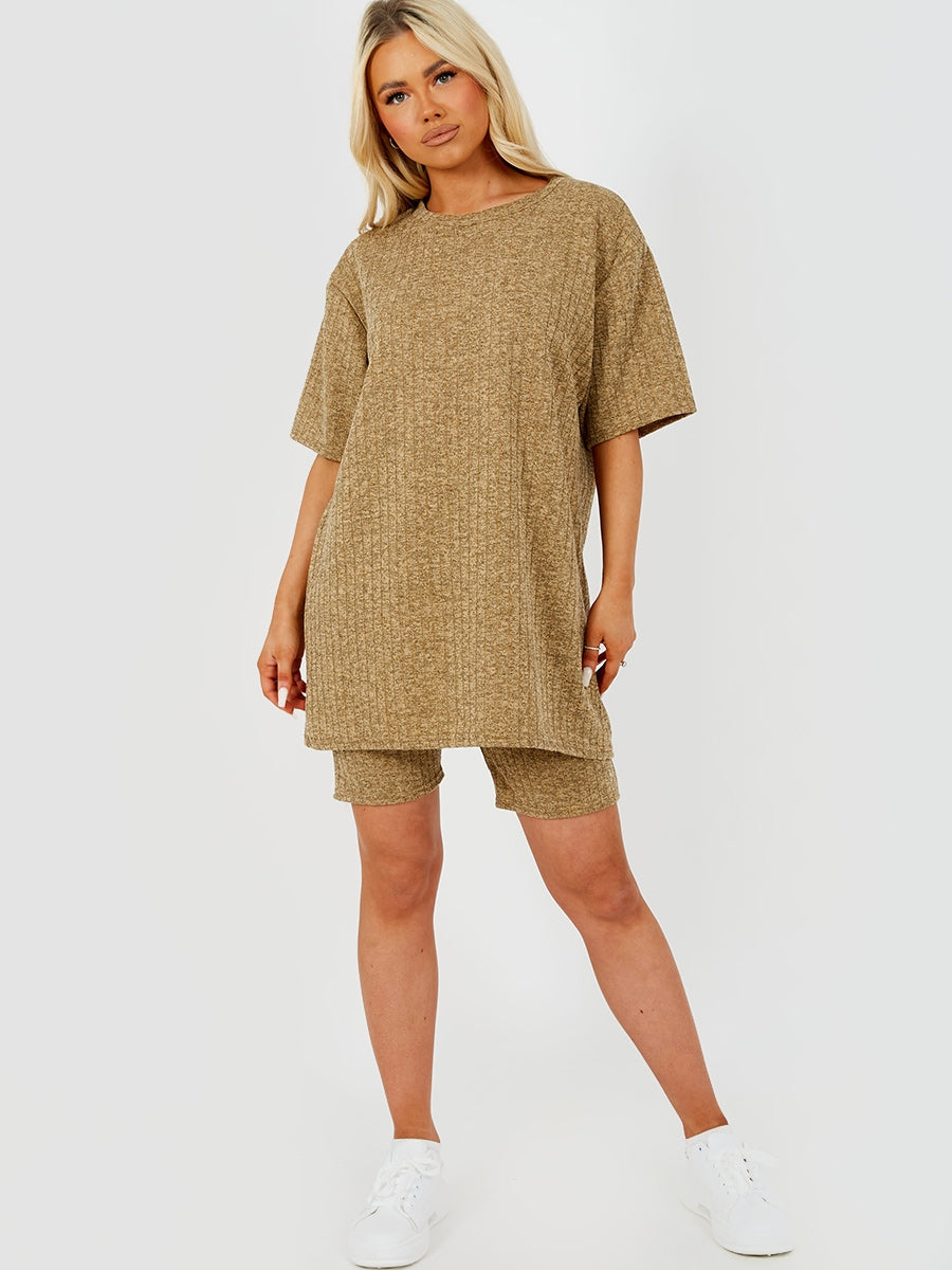 Melange Knit Oversized T-Shirt & Shorts Co-ord