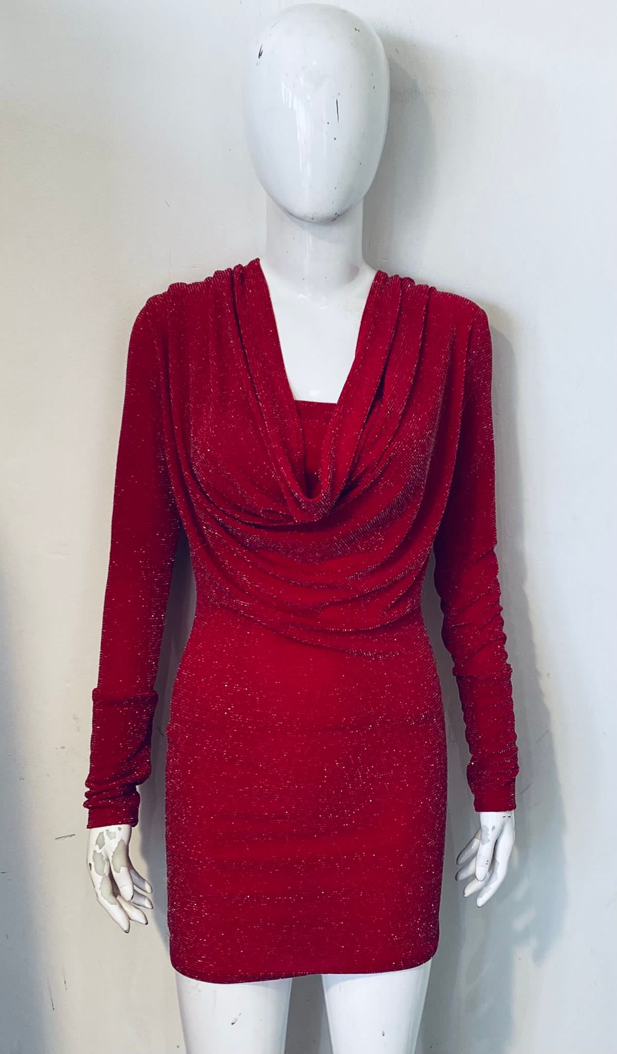 Lurex Draped Cowl Neck Slinky Dress
