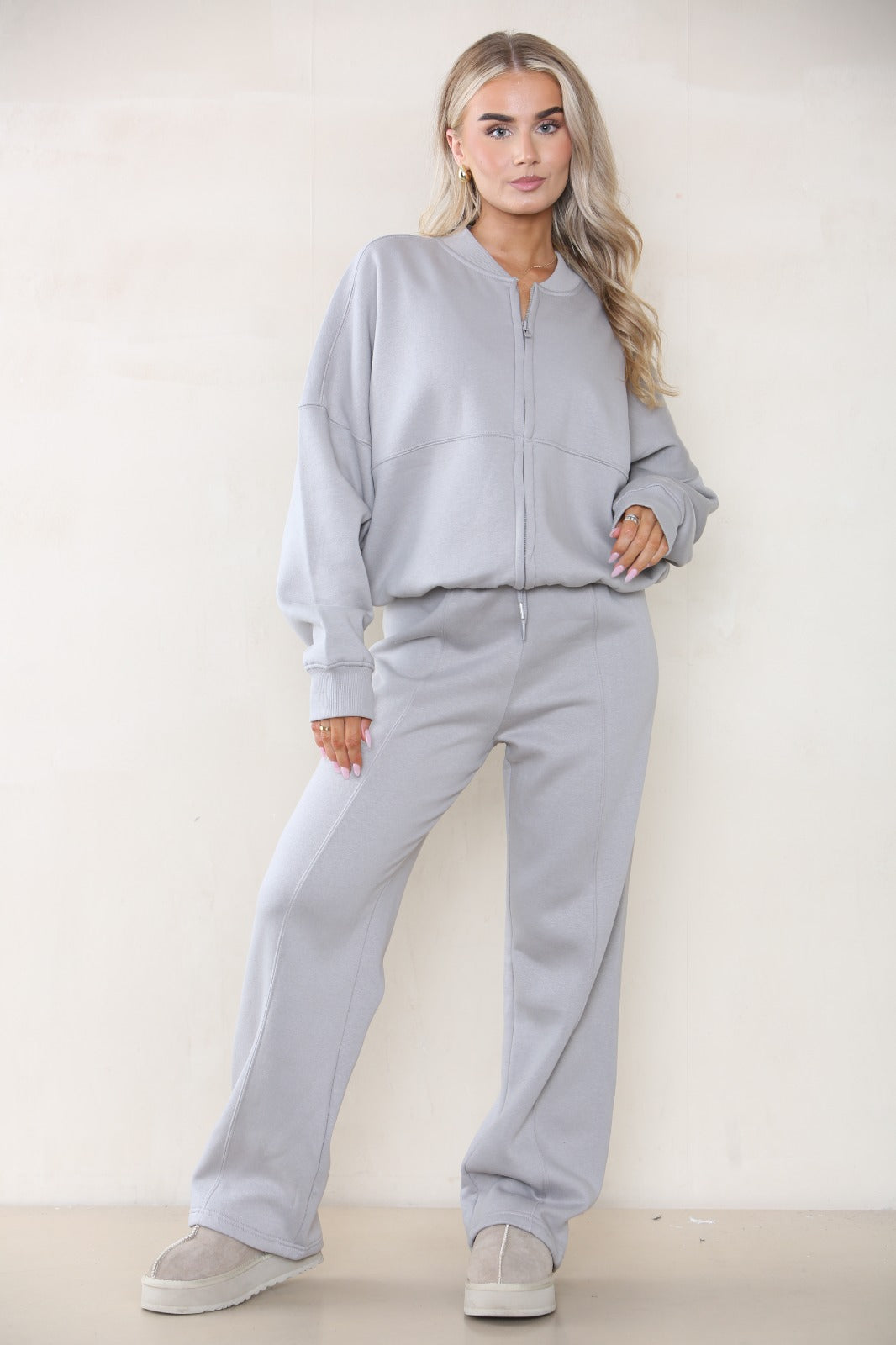 Oversized Bomber Style Fleece Zipper Co-ord