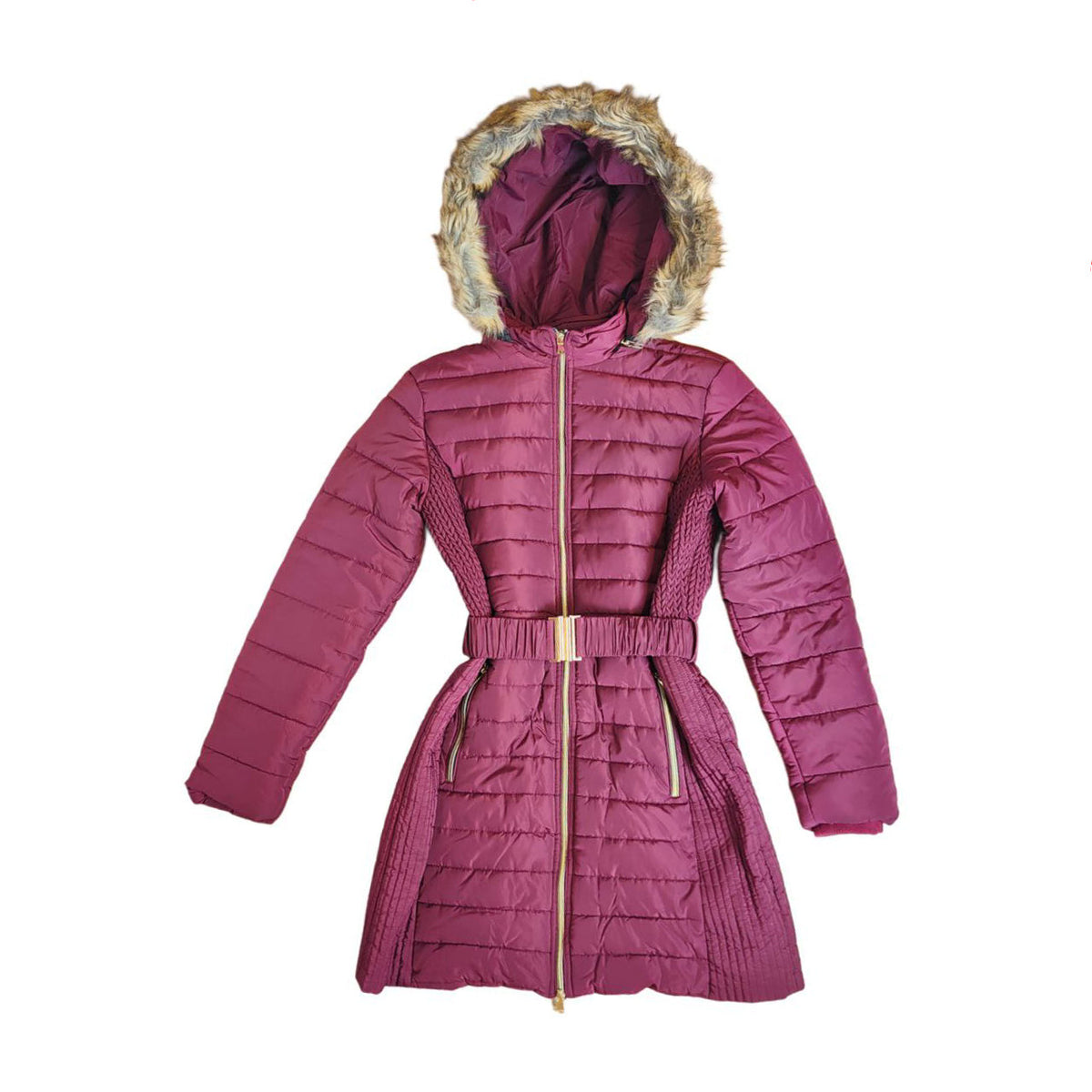 Womens Long Winter Coat Warm Padded Jacket Windproof Faux Fur Hood Size S Wantdo