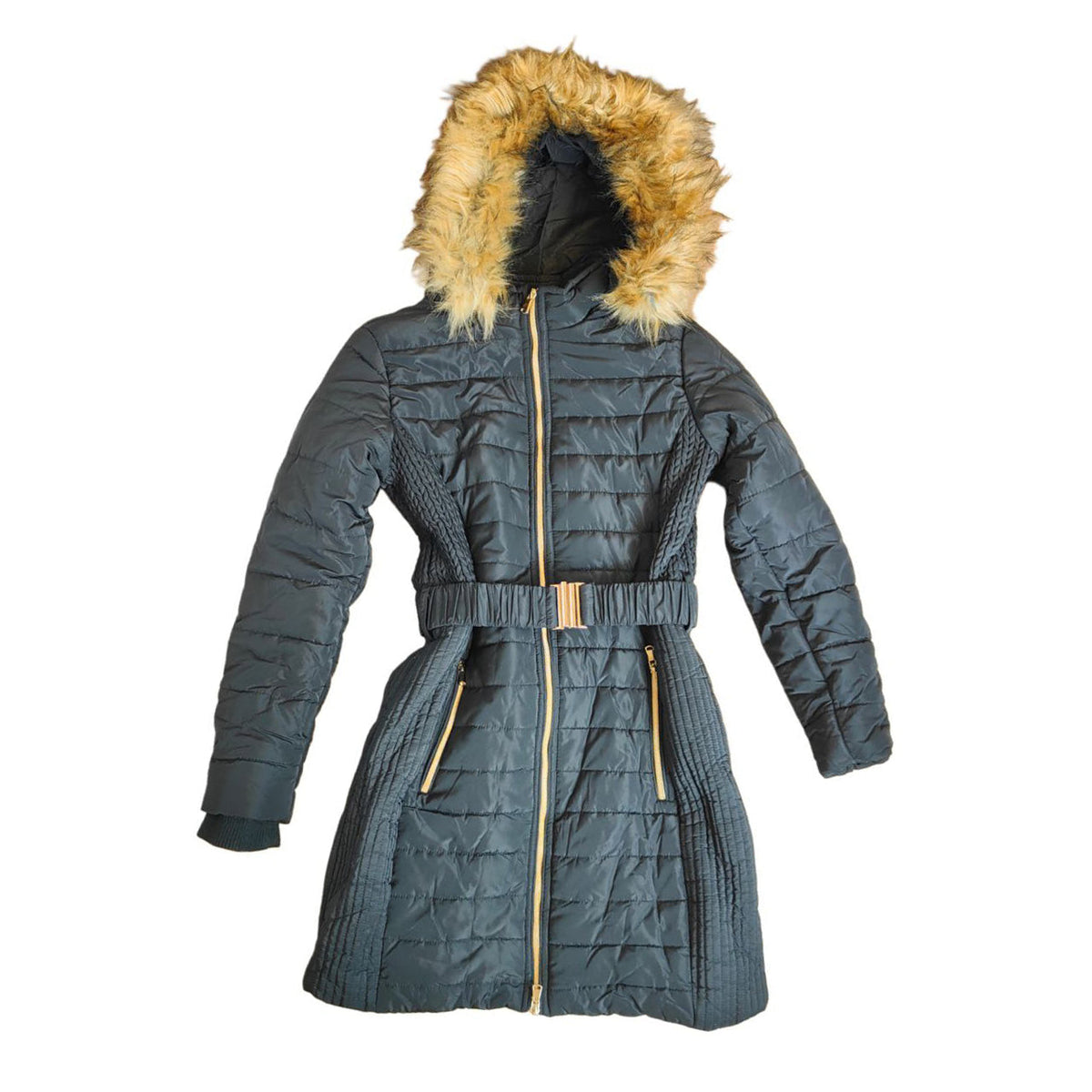 Womens Long Winter Coat Warm Padded Jacket Windproof Faux Fur Hood Size S Wantdo