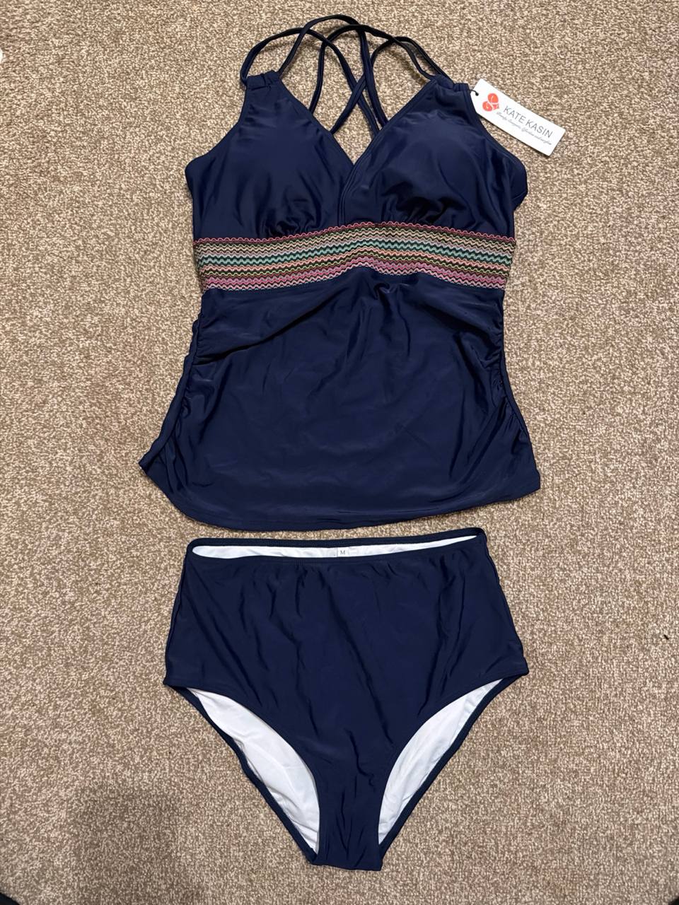 Women Swimsuit Two Piece Bathing Suit Tummy Control Size M Navy