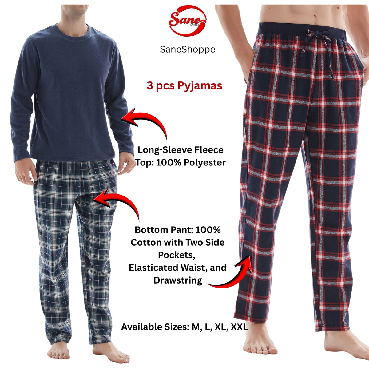Men's 3-Piece Check Pyjama Set