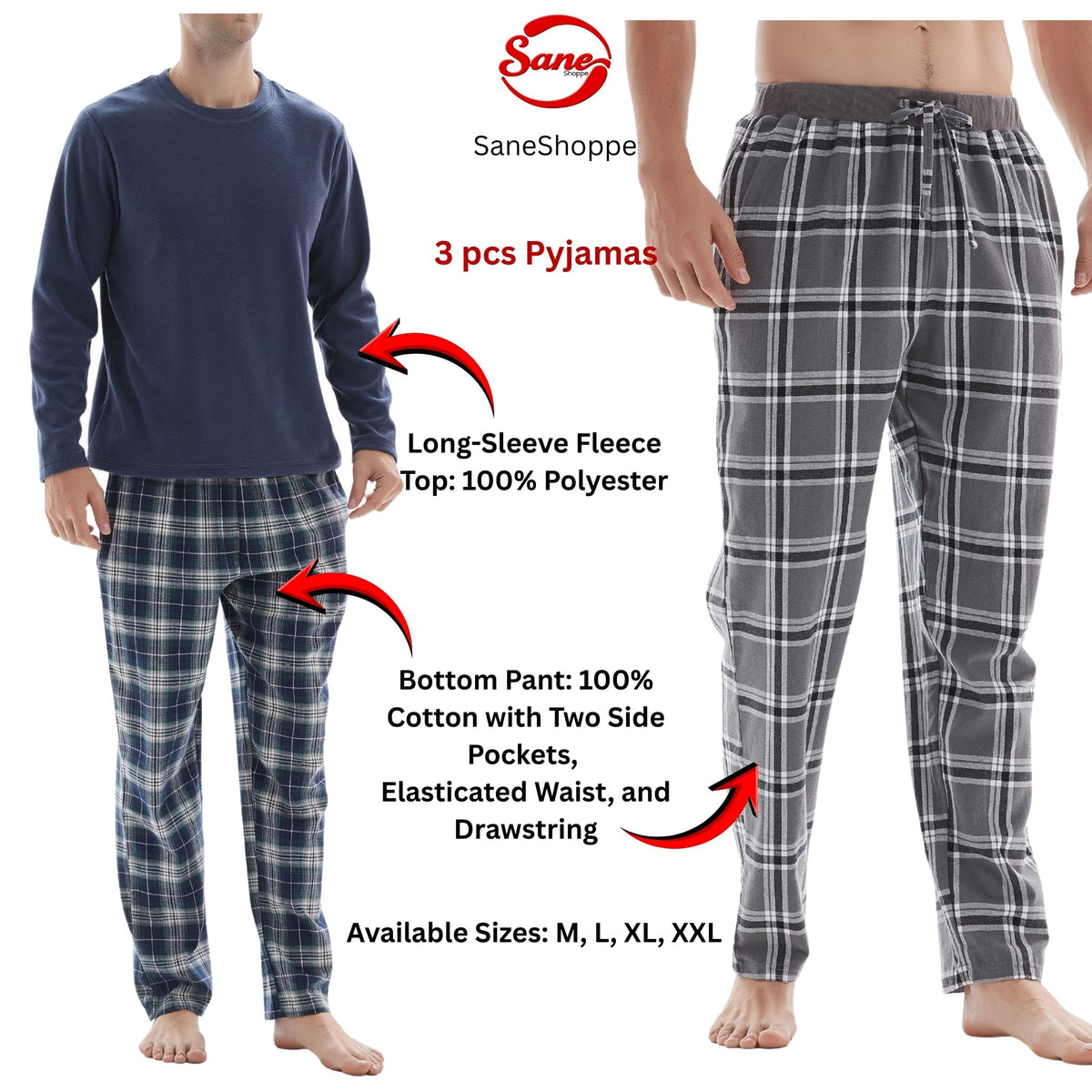 Men's 3-Piece Check Pyjama Set