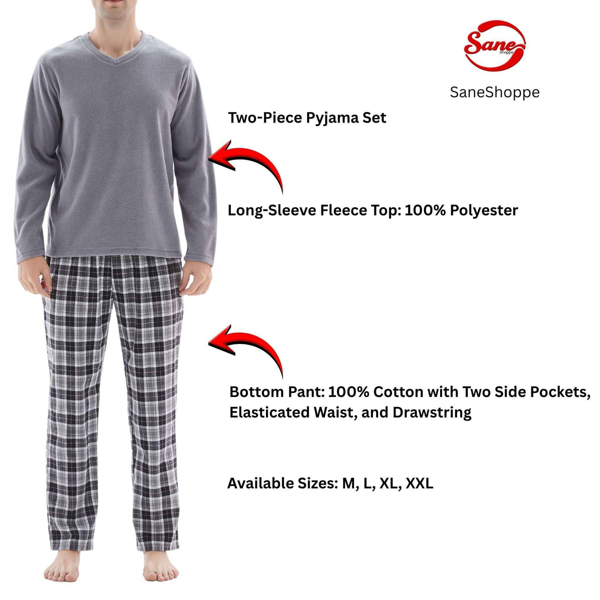 Men's Grey Fleece Pyjama Set