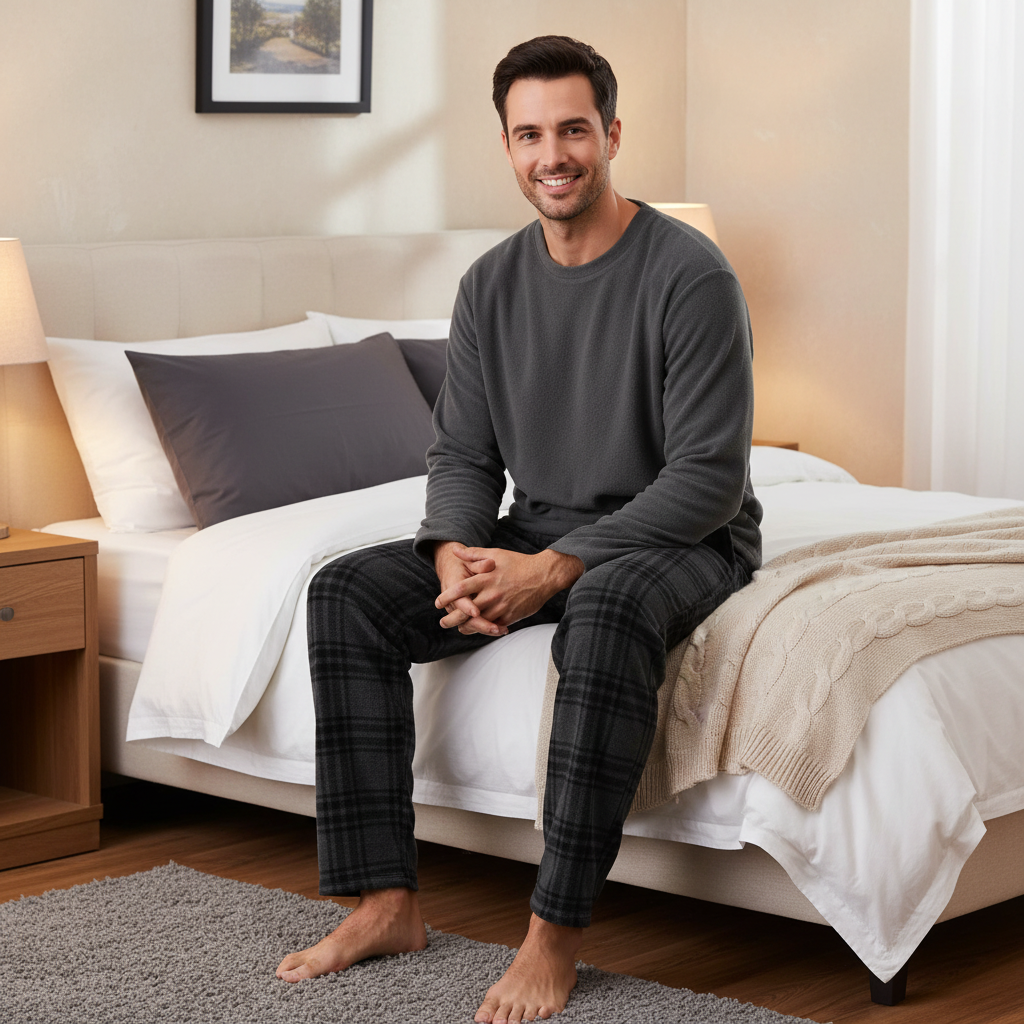 Men's Grey Check Fleece Pyjama Set