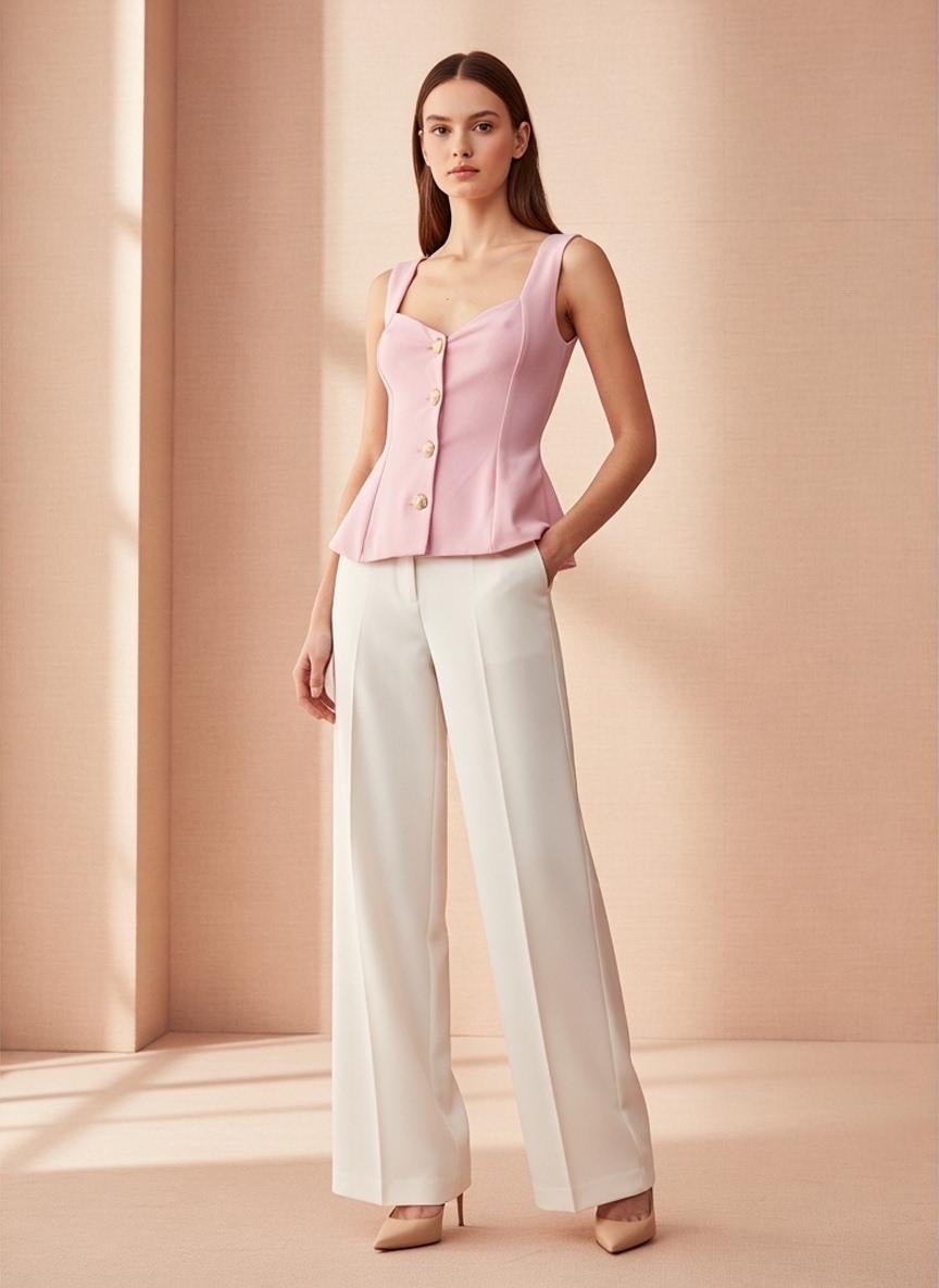 Structured Peplum Button Top
