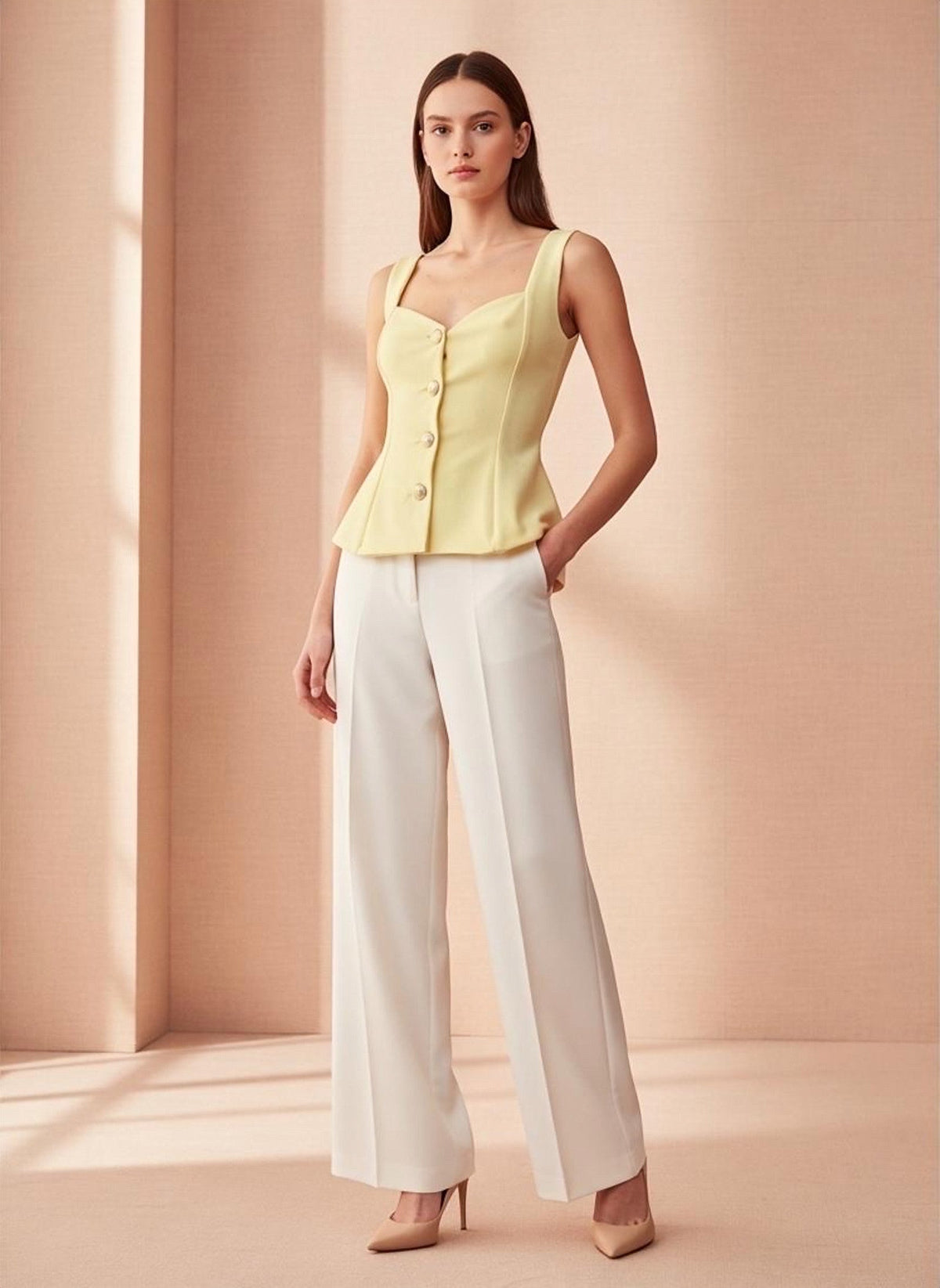 Structured Peplum Button Top