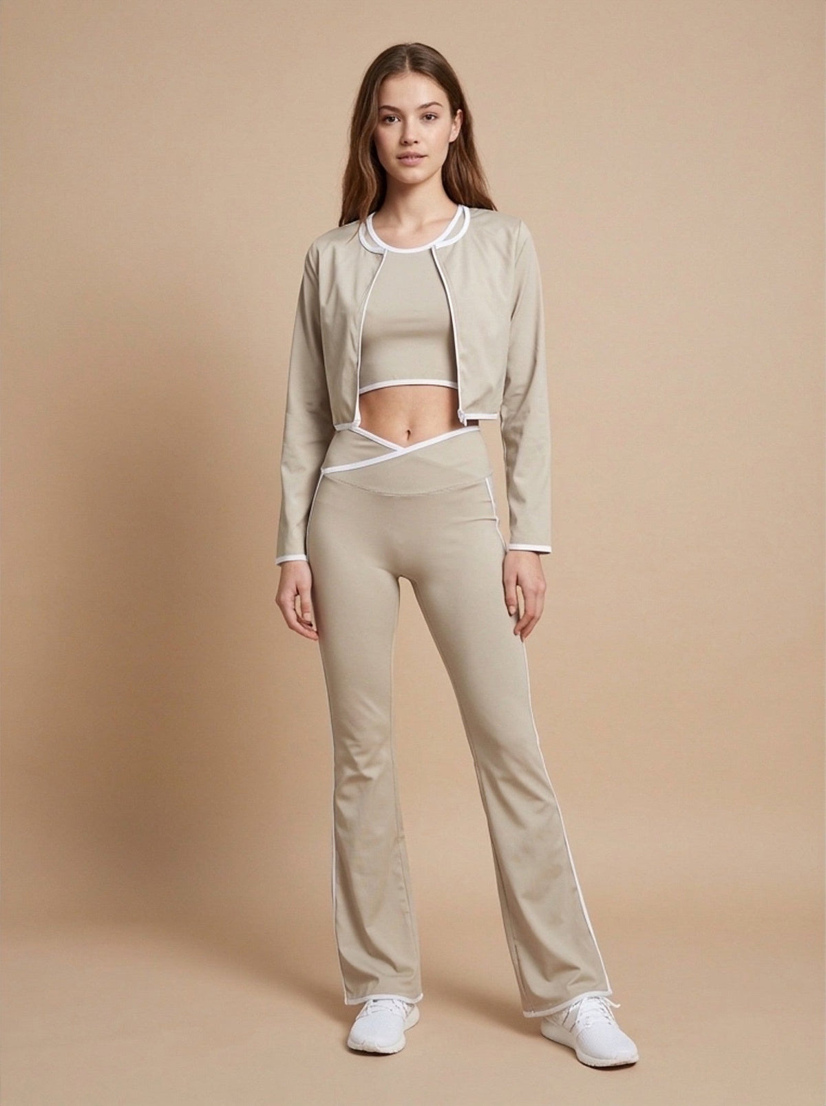 3-Piece Contrast Trim Activewear Set