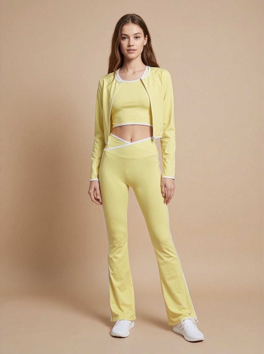3-Piece Contrast Trim Activewear Set