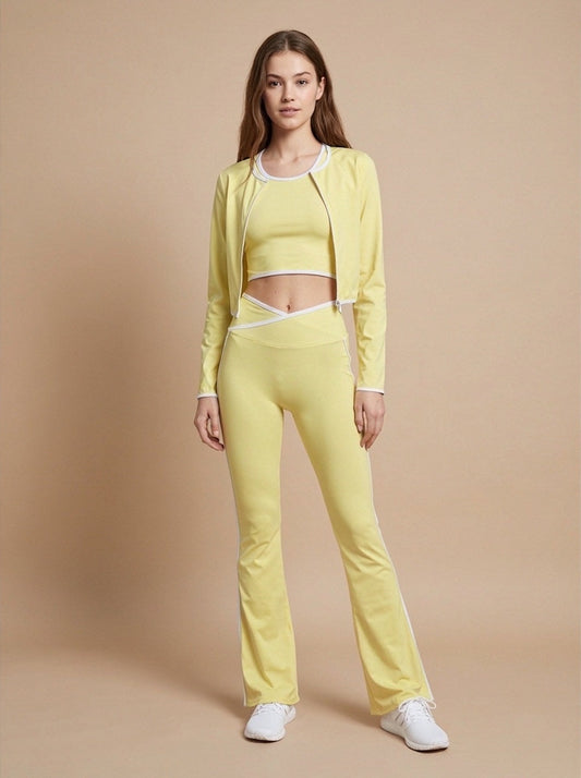 3-Piece Contrast Trim Activewear Set