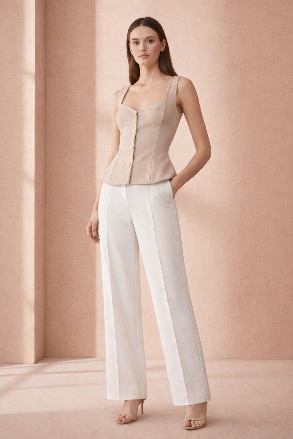 Structured Peplum Button Top