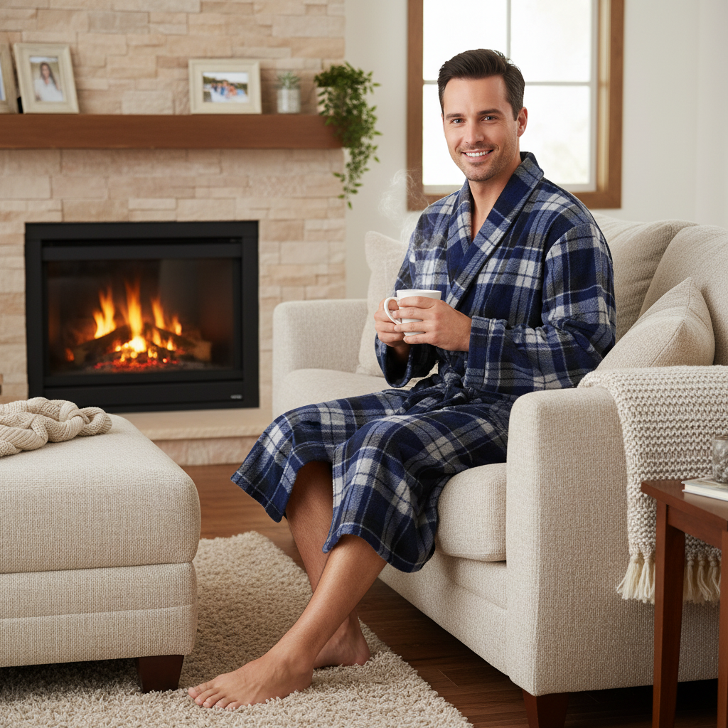 Men's Check Fleece Dressing Gown
