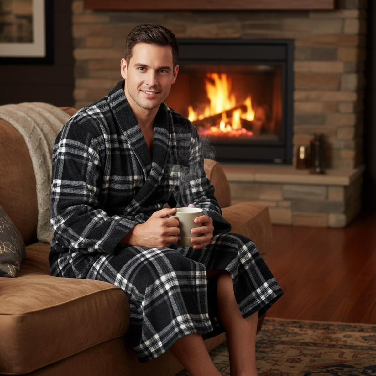 Men's Check Fleece Dressing Gown