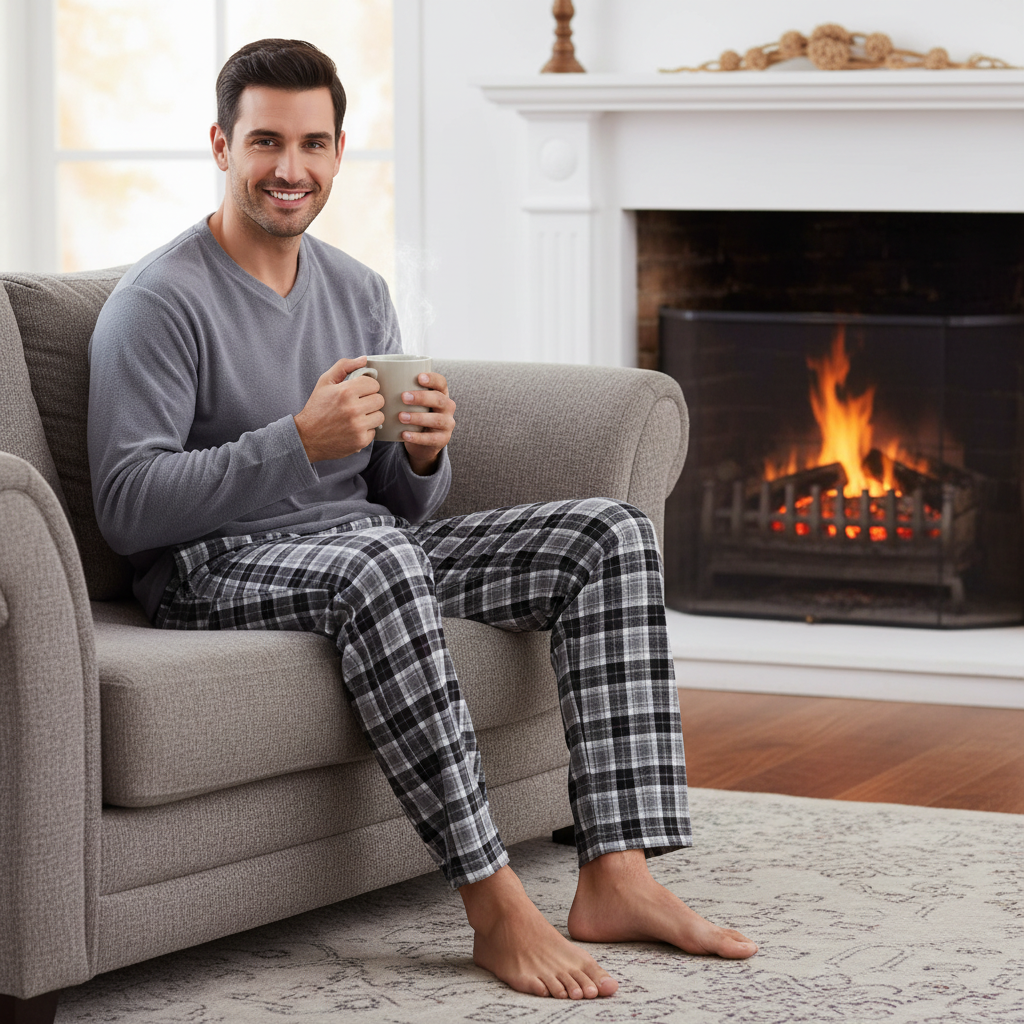 Men's Grey Fleece Pyjama Set