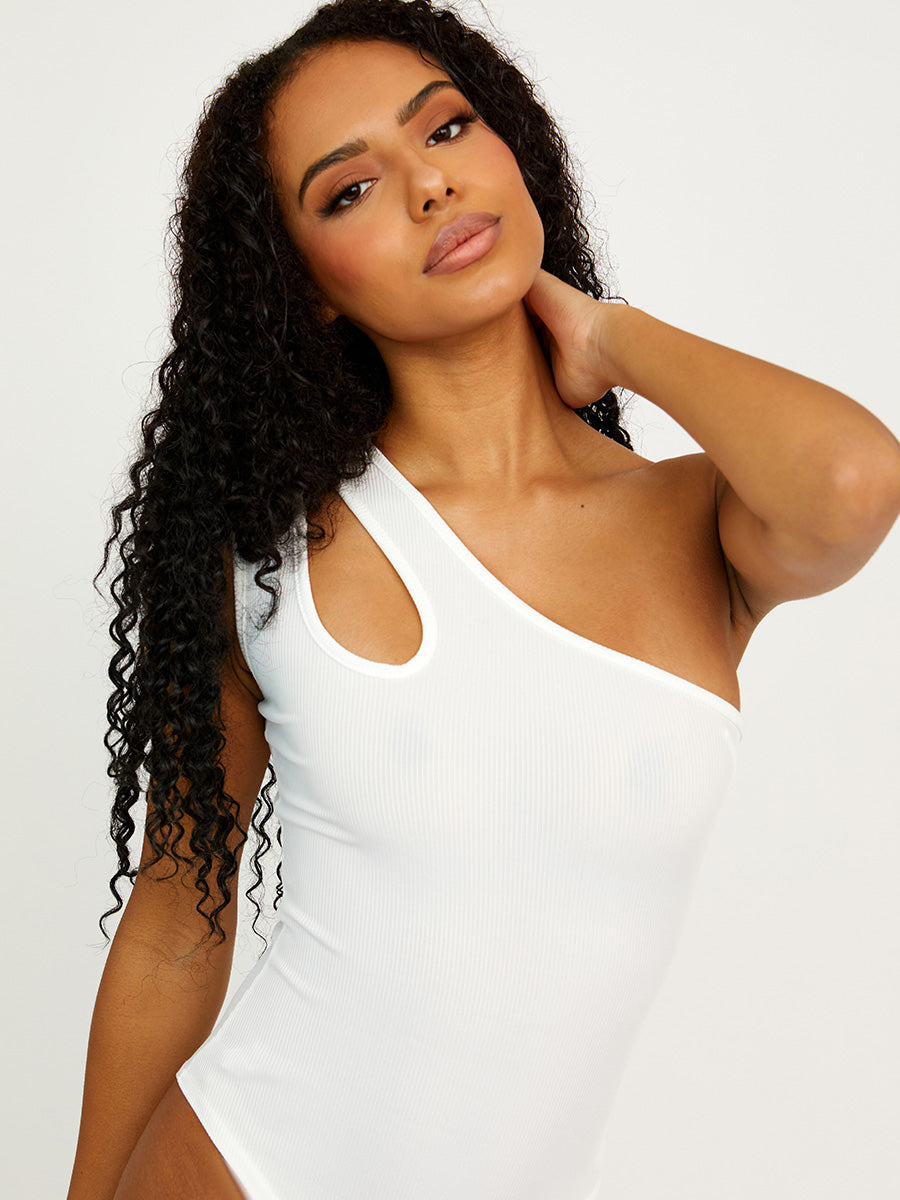 Cut Out One Shoulder Ribbed Bodysuit