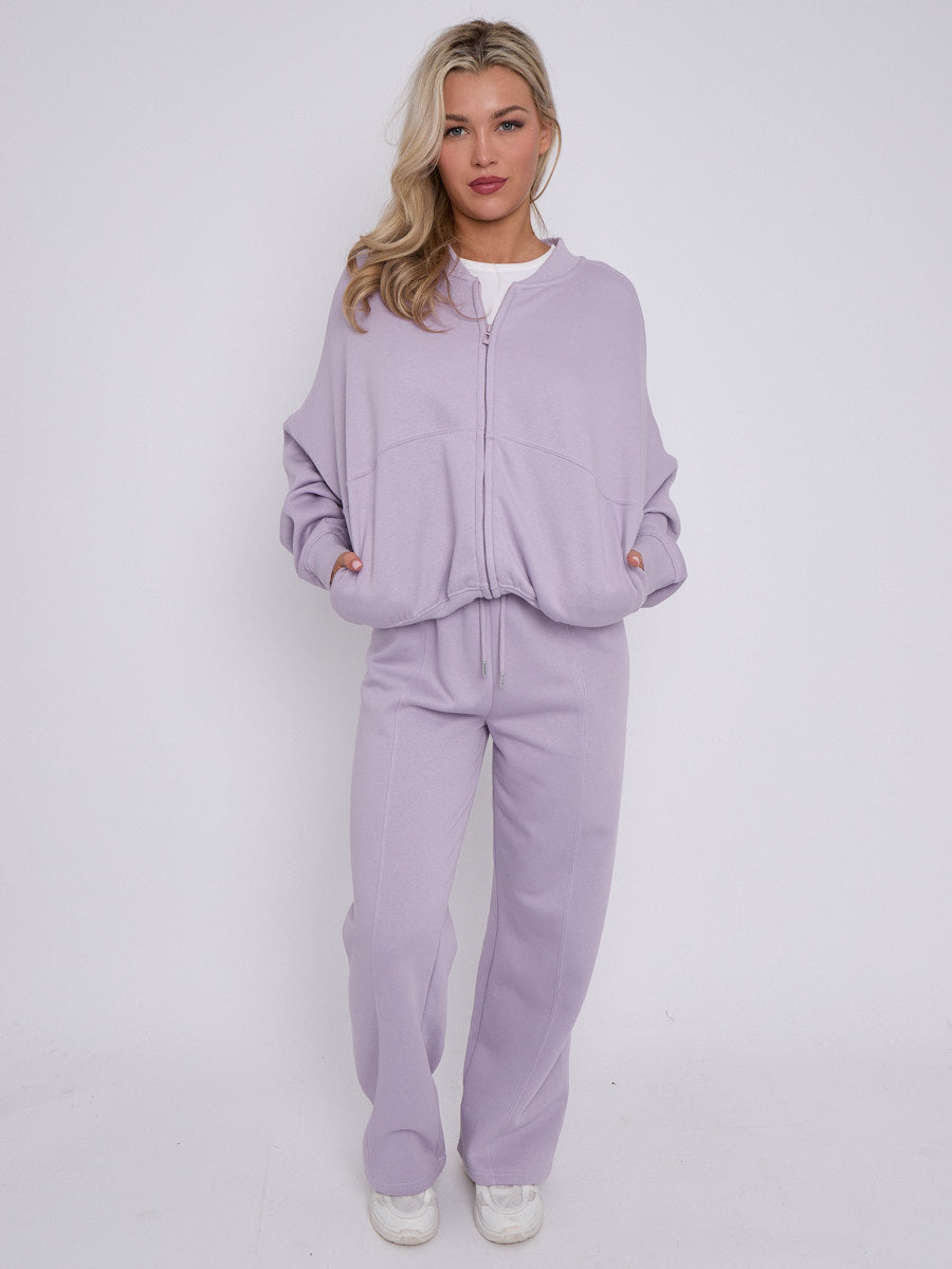 Oversized Bomber Style Fleece Zipper Co-ord