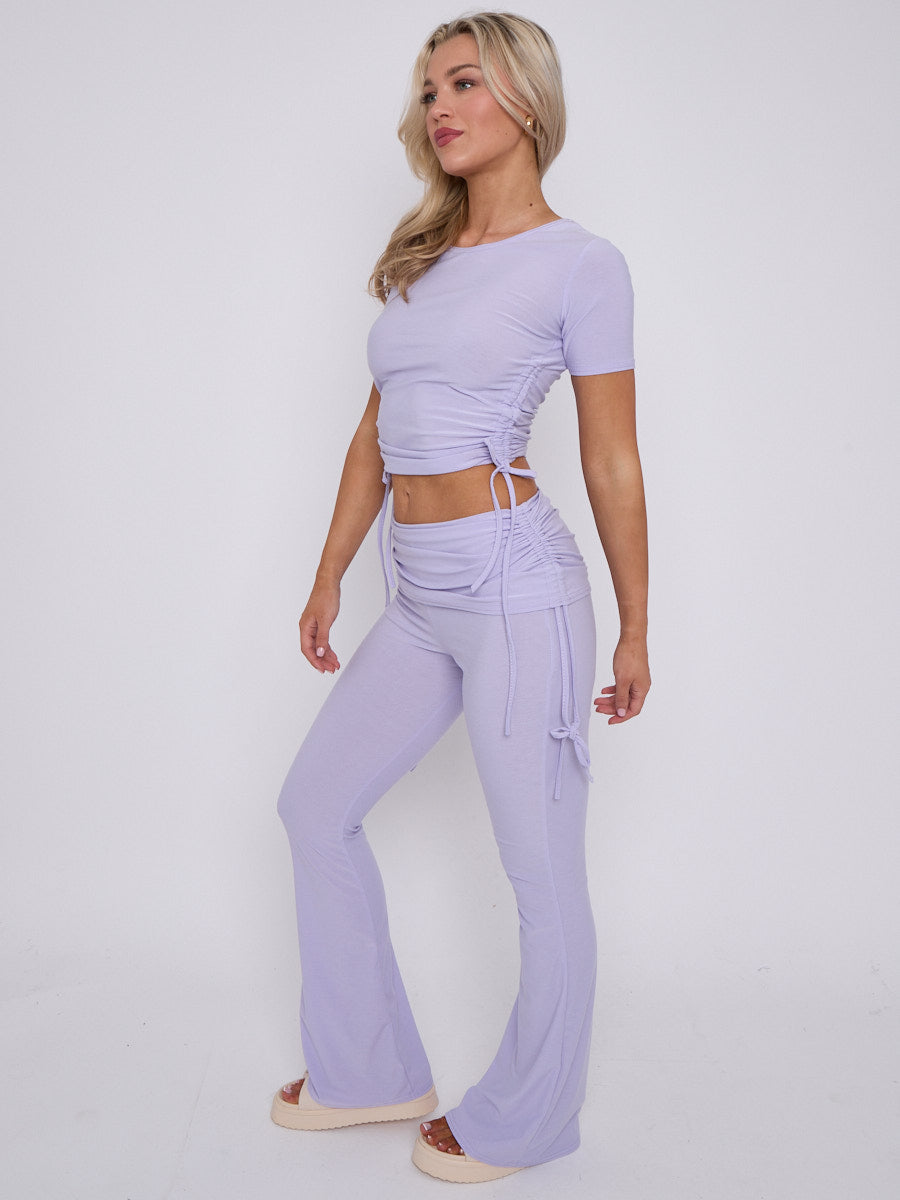 Ruched Crop Top & Fold Over Flared Trouser Co-ord